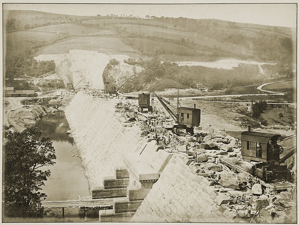 foto del cantiere della diga del lago di Vyrnwy